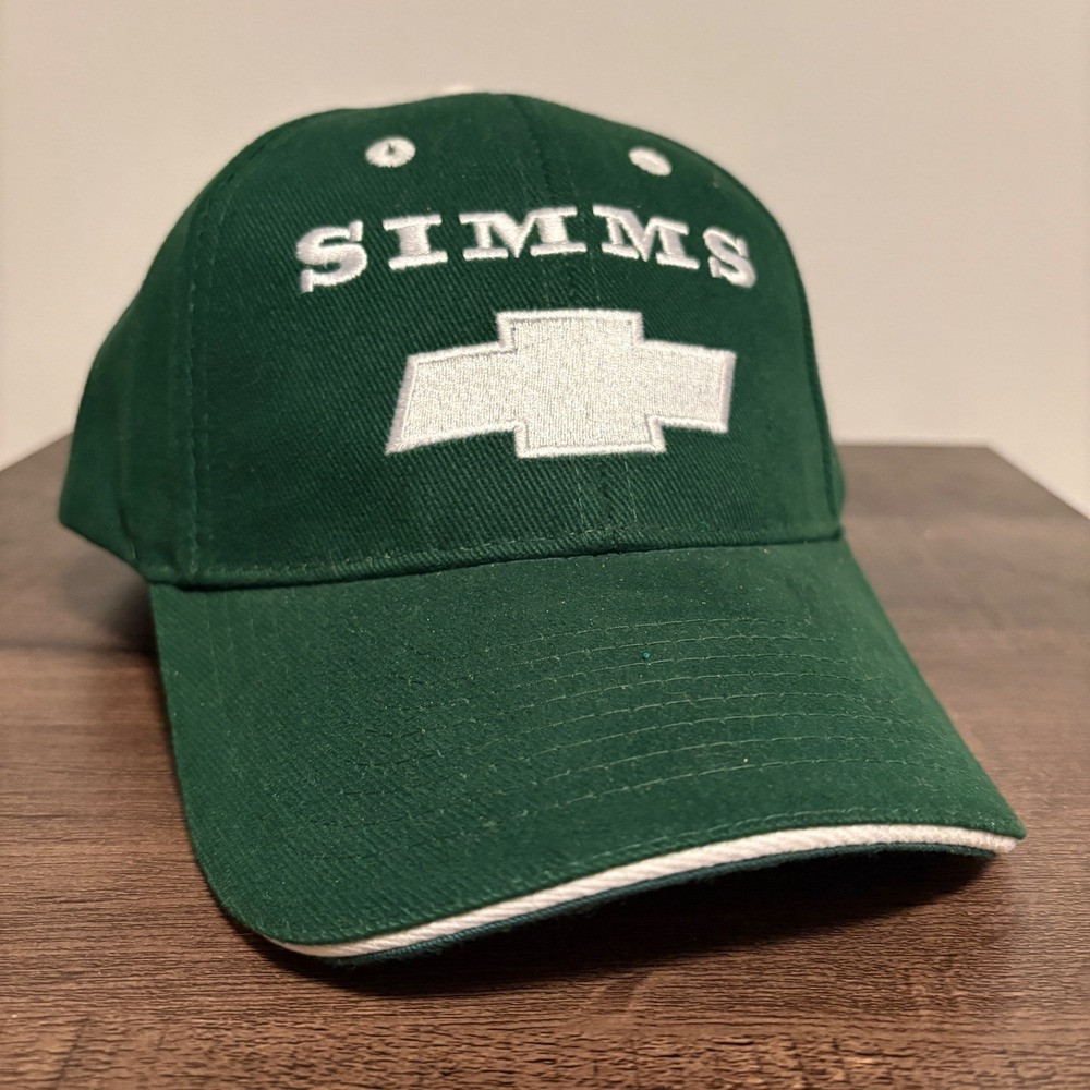 SIMMS Chevrolet Baseball Cap‎ Hat Green White Chevy Bowtie Fishing Outdoors